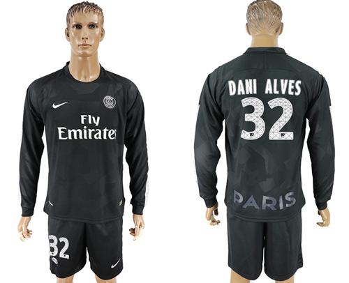 Paris Saint-Germain #32 Dani Alves Sec Away Long Sleeves Soccer Club Jersey